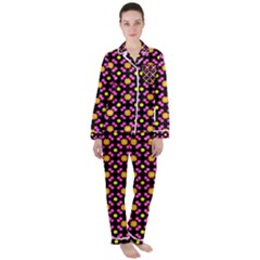 Pattern Colorful Texture Design Satin Long Sleeve Pyjamas Set