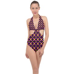 Pattern Colorful Texture Design Halter Front Plunge Swimsuit by Simbadda