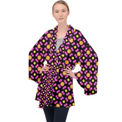 Pattern Colorful Texture Design Long Sleeve Velvet Kimono 