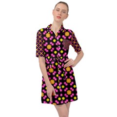 Pattern Colorful Texture Design Belted Shirt Dress