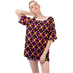 Pattern Colorful Texture Design Oversized Chiffon Top