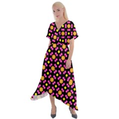 Pattern Colorful Texture Design Cross Front Sharkbite Hem Maxi Dress