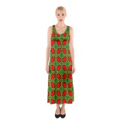 Pattern Modern Texture Seamless Red Yellow Green Sleeveless Maxi Dress by Simbadda