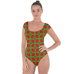 Pattern Modern Texture Seamless Red Yellow Green Short Sleeve Leotard  by Simbadda