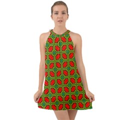 Pattern Modern Texture Seamless Red Yellow Green Halter Tie Back Chiffon Dress