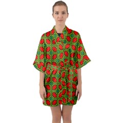 Pattern Modern Texture Seamless Red Yellow Green Half Sleeve Satin Kimono  by Simbadda