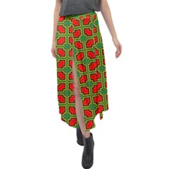 Pattern Modern Texture Seamless Red Yellow Green Velour Split Maxi Skirt