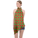 Pattern Modern Texture Seamless Red Yellow Green Halter Asymmetric Satin Top View1