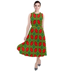 Pattern Modern Texture Seamless Red Yellow Green Round Neck Boho Dress