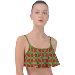 Pattern Modern Texture Seamless Red Yellow Green Frill Bikini Top by Simbadda