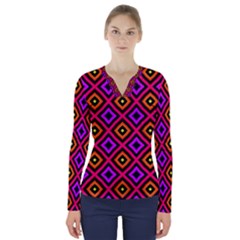 Squares Modern Backgrounds Texture V-neck Long Sleeve Top by Simbadda