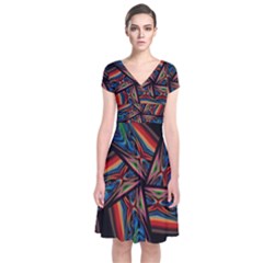 Abstract Art Abstract Background Short Sleeve Front Wrap Dress