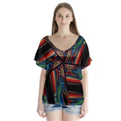 Abstract Art Abstract Background V-neck Flutter Sleeve Top by Simbadda