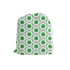 White Background Green Shapes Drawstring Pouch (large) by Simbadda