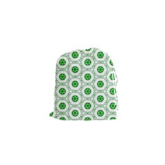 White Background Green Shapes Drawstring Pouch (xs) by Simbadda