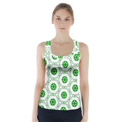 White Background Green Shapes Racer Back Sports Top by Simbadda