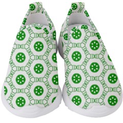 White Background Green Shapes Kids  Slip On Sneakers by Simbadda