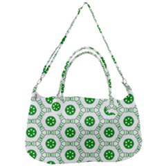 White Background Green Shapes Removal Strap Handbag by Simbadda