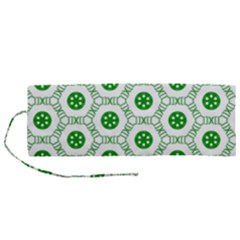 White Background Green Shapes Roll Up Canvas Pencil Holder (m)