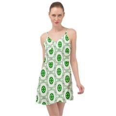 White Background Green Shapes Summer Time Chiffon Dress