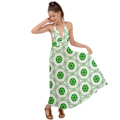 White Background Green Shapes Backless Maxi Beach Dress