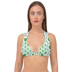 White Background Green Shapes Double Strap Halter Bikini Top