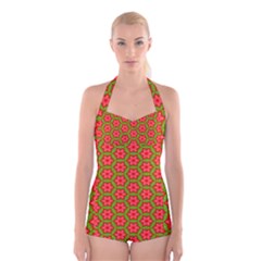 Pattern Flower Texture Seamless Boyleg Halter Swimsuit  by Simbadda