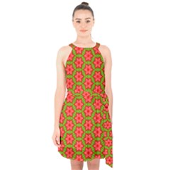 Pattern Flower Texture Seamless Halter Collar Waist Tie Chiffon Dress by Simbadda