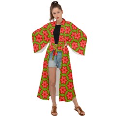 Pattern Flower Texture Seamless Maxi Kimono