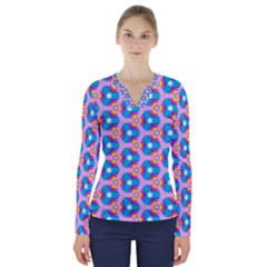 Background Pattern Backgrounds V-neck Long Sleeve Top by Simbadda