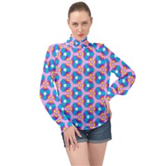 Background Pattern Backgrounds High Neck Long Sleeve Chiffon Top by Simbadda