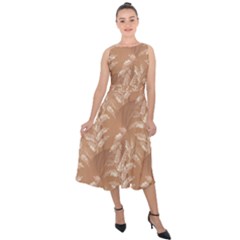 Scrapbook Leaves Decorative Midi Tie-back Chiffon Dress by Simbadda