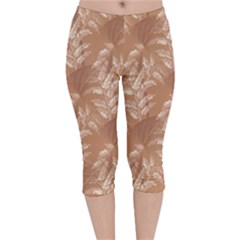 Scrapbook Leaves Decorative Velvet Capri Leggings 