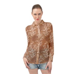 Scrapbook Leaves Decorative Long Sleeve Chiffon Shirt