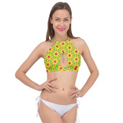 Pattern Texture Seamless Modern Cross Front Halter Bikini Top