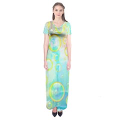 Bubbles Blue Floating Air Short Sleeve Maxi Dress by Simbadda