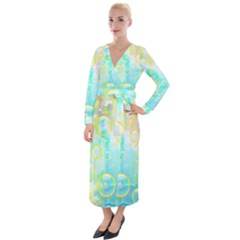 Bubbles Blue Floating Air Velvet Maxi Wrap Dress by Simbadda