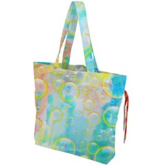 Bubbles Blue Floating Air Drawstring Tote Bag by Simbadda