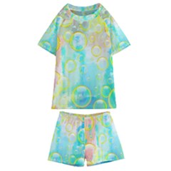 Bubbles Blue Floating Air Kids  Swim Tee And Shorts Set