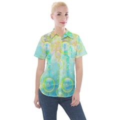 Bubbles Blue Floating Air Women s Short Sleeve Pocket Shirt