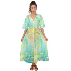 Bubbles Blue Floating Air Kimono Sleeve Boho Dress