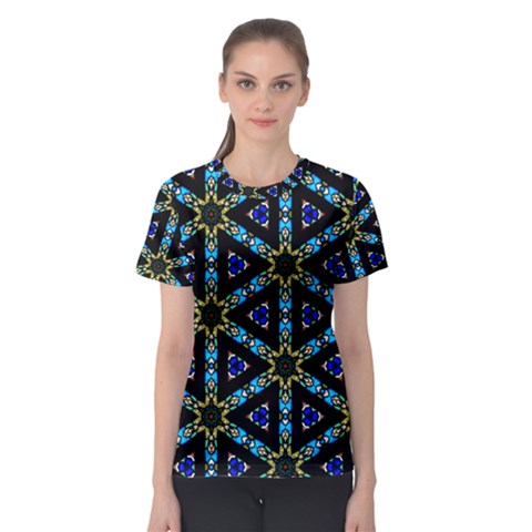 Stained Glass Pattern Church Window Women s Sport Mesh Tee by Simbadda