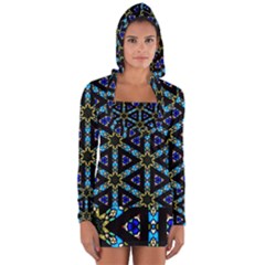 Stained Glass Pattern Church Window Long Sleeve Hooded T-shirt