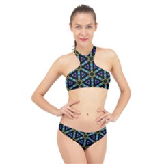 Stained Glass Pattern Church Window High Neck Bikini Set