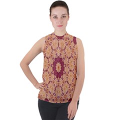 Abstract Art Abstract Background Brown Mock Neck Chiffon Sleeveless Top by Simbadda