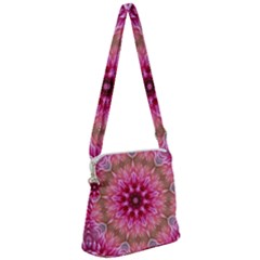 Flower Mandala Art Pink Abstract Zipper Messenger Bag by Simbadda