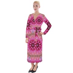 Flower Mandala Art Pink Abstract Velvet Maxi Wrap Dress