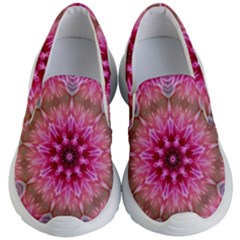 Flower Mandala Art Pink Abstract Kids  Lightweight Slip Ons by Simbadda