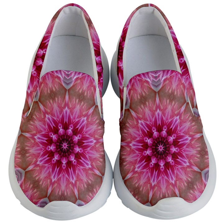 Flower Mandala Art Pink Abstract Kids  Lightweight Slip Ons