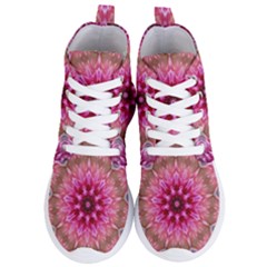 Flower Mandala Art Pink Abstract Women s Lightweight High Top Sneakers by Simbadda